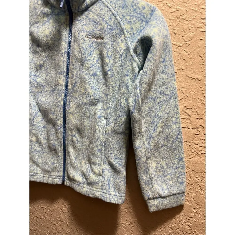 Columbia Girls Full Zip Blue Patterned Fleece Jacket Youth Size Medium 10/12